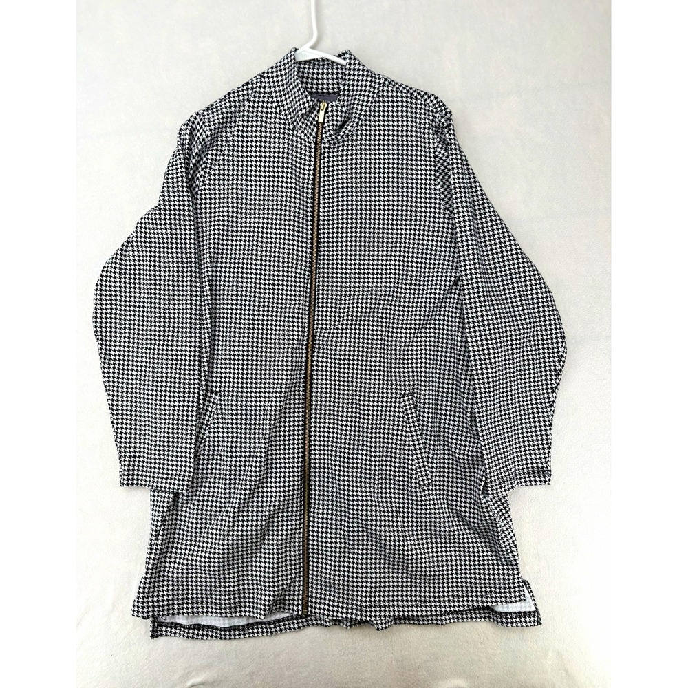 Jessica London Houndstooth Jacket Black White Full Zip Pockets Women's L